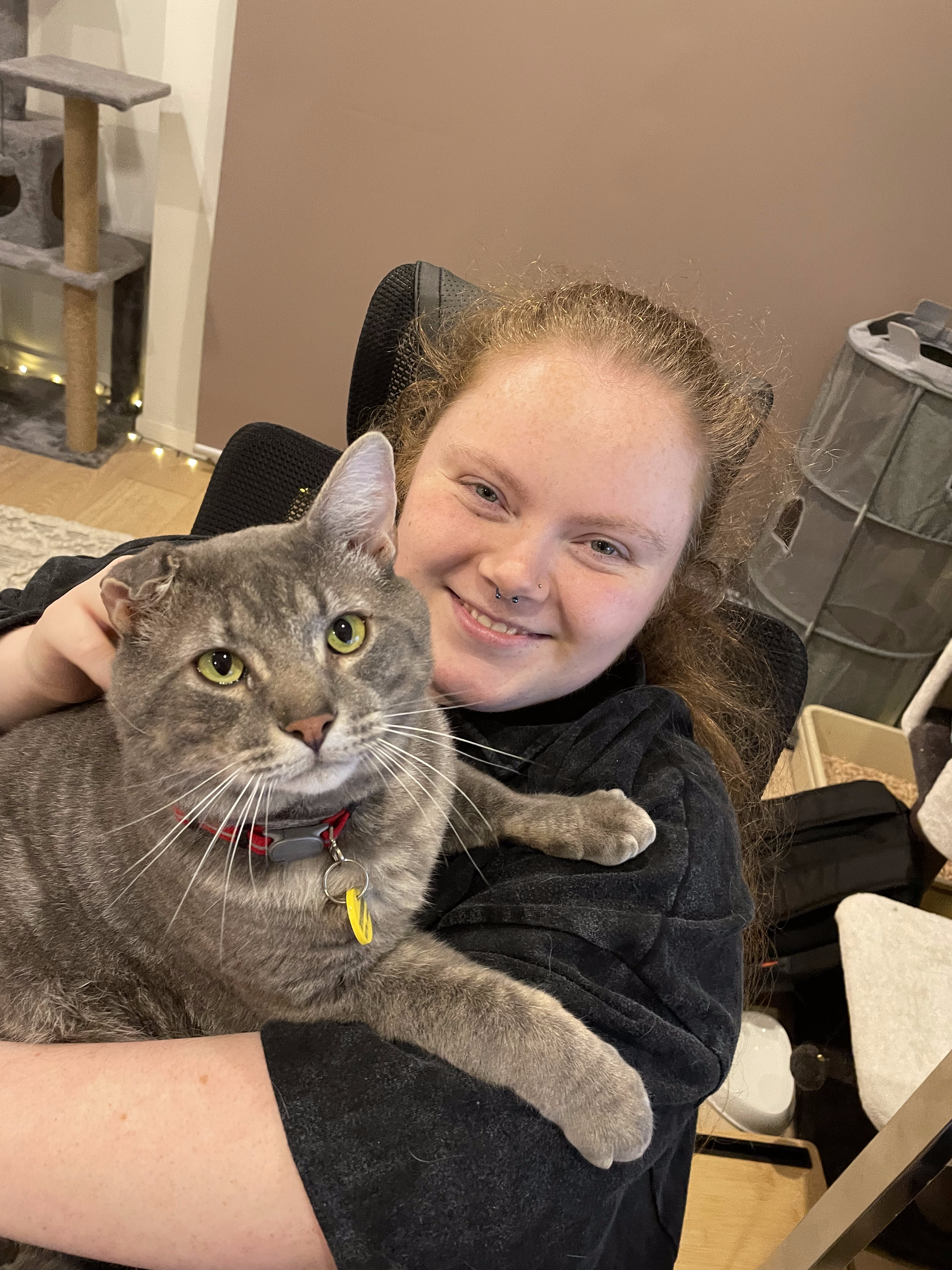 Picture of myself (right) with my cat, Crumpet (left)